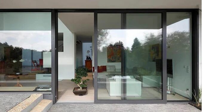 Modern sliding glass doors on a home exterior